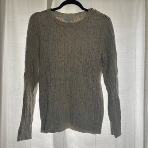 Cream and navy cables knit sweater with button shoulder